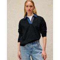 White Stuff Pure Cotton Denim Detail Rugby Top Navy