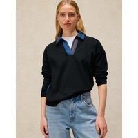 White Stuff Pure Cotton Denim Detail Rugby Top Navy