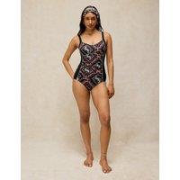 White Stuff Printed Scoop Neck Swimsuit Black Mix