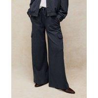 White Stuff Striped Drawstring Wide Leg Trousers Navy Mix