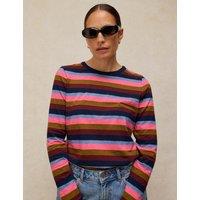 White Stuff Pure Cotton Striped Crew Neck Top Pink Mix