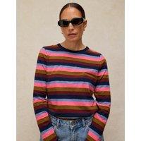 White Stuff Pure Cotton Striped Crew Neck Top Pink Mix