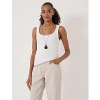 HUSH Cotton Rich Ribbed Scoop Neck Vest Top White