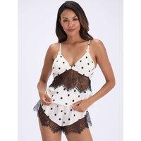 Boux Avenue Phoebe Satin Polka Dot Lace Shortie Set Ivory Mix