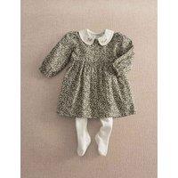 Mamas & Papas Leaf Print Dress And Tights Set Green
