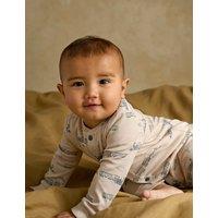 Mamas & Papas Pure Cotton Train Print Romper (0-12 Mths) Cream