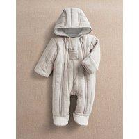 Mamas & Papas Pure Cotton Quilted Hooded Pramsuit (0-12 Mths) Oatmeal