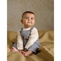 Mamas & Papas 2 Piece Pure Cotton Striped Dungarees Outfit (0-12 Mths) Blue