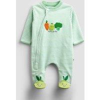 JoJo Maman Bb Pure Cotton Striped Appliiqu Sleepsuit (0-12 Mths) Green