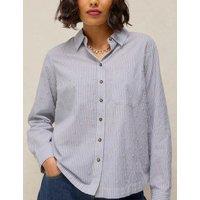 White Stuff Pure Cotton Striped Embroidered Shirt Blue Mix