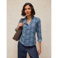 White Stuff Pure Cotton Jersey Printed Top Navy Mix