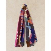 White Stuff Cotton Wool Blend Printed Scarf Blue Mix