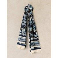 White Stuff Cotton Blend Printed Scarf Blue Mix