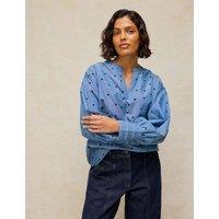 White Stuff Pure Cotton Polka Dot Relaxed Popover Shirt Blue Mix