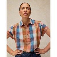 White Stuff Cotton Rich Checked Popover Blouse Pink Mix
