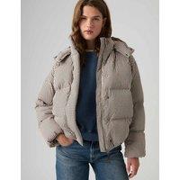 Levi's Checked Hooded Puffer Coat Brown