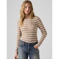 Levi's Cotton Blend Striped Ribbed Crew Neck Jumper Light Brown