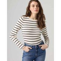 Levi's Cotton Blend Striped Ribbed Crew Neck Jumper White Mix