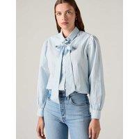 Levi's Pure Cotton Striped Tie Neck Shirt Light Blue