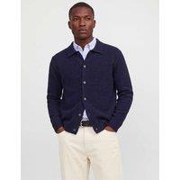 JACK & JONES Textured Collared Cardigan with Wool Navy