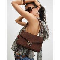 River Island Faux Suede Cherry Charm Shoulder Bag Chocolate