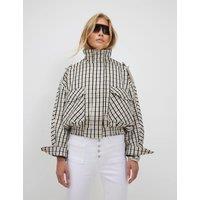 River Island Checked Oversized Funnel Neck Bomber Jacket Cream Mix