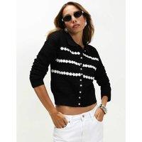 River Island Pointelle Daisy Collared Fitted Cardigan Black Mix