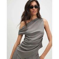 River Island Asymmetric Off The Shoulder Blouse Khaki