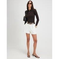 River Island Textured Collared Button Detail Polo Shirt Chocolate