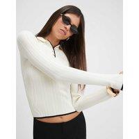 River Island Textured Collared Button Detail Polo Shirt Cream