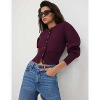 River Island Scallop Blouson Sleeve Cardigan Burgundy