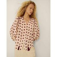 Monsoon Floral Tie Neck Blouse Ivory Mix