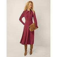 Monsoon Jersey Zip Neck Midi Shirt Dress Burgundy