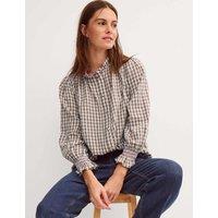 Monsoon Pure Cotton Checked Frill Neck Shirt Brown Mix