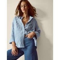 Monsoon Pure Cotton Striped Ruffle Shirt Blue Mix