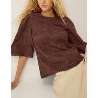 Monsoon Pure Cotton Embroidered Blouse Brown Mix