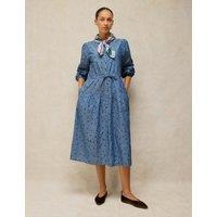 White Stuff Polka Dot Embroidered Midi Tiered Shirt Dress Blue