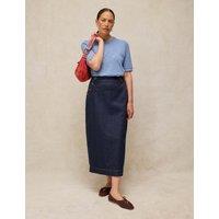 White Stuff Cotton Rich Denim Button Detail Maxi Skirt Dark Blue Denim