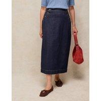 White Stuff Cotton Rich Denim Button Detail Maxi Skirt Dark Blue Denim