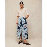 White Stuff Floral Button Front Maxi Skirt Blue Mix