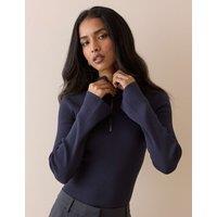 Nobody's Child Ribbed Half Zip Fitted Knitted Top Blue