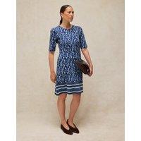 White Stuff Cotton Rich Jersey Printed Waisted Dress Blue Mix