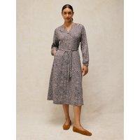 White Stuff Pure Cotton Jersey Printed Midi Waisted Dress Pink Mix