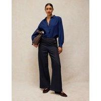 White Stuff Reese Mid Rise Button Detail Wide Leg Jeans Dark Blue Denim