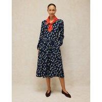 White Stuff Cotton Blend Floral Notch Neck Tea Dress Navy Mix