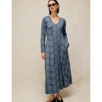 White Stuff Cotton Blend Printed Button Through Midi Dress Blue Mix