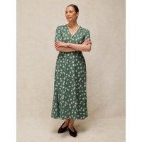 White Stuff Cotton Blend Jersey Printed Midi Tea Dress Green Mix