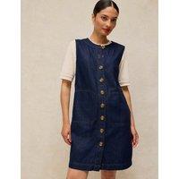 White Stuff Denim Striped Midi Shift Dress Dark Blue Denim