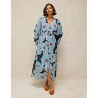 White Stuff Floral Midi Waisted Dress Blue Mix
