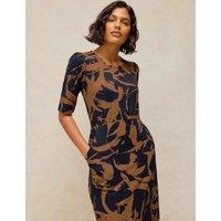 White Stuff Cotton Rich Jersey Printed Waisted Dress Navy Mix